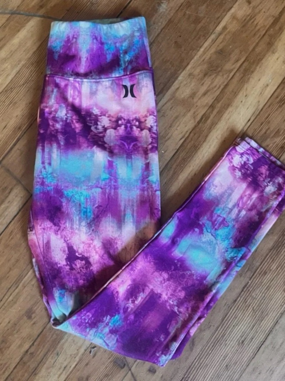 Hurley Purple and Aqua Tie-Dye Kids Leggings